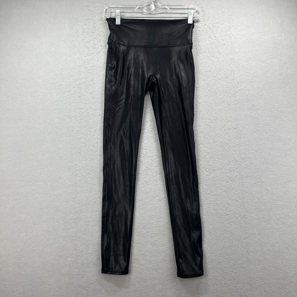 Spanx Leggings Womens Small Black Faux Leather Coated Shiny High Waist Tummy